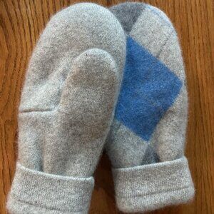Felted 2-Ply Cashmere Mittens handcrafted from Repurposed Sweater - Gray/Blue